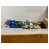 ASSORTED OFFICE SUPPLIES, BINDER CLIPS, STAMPS