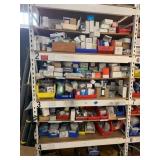 SHELVING UNIT WITH ASSORTED SWITCHES, THERMOSTATS,