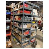SHELVING UNIT WITH ASSORTED GANG BOXES, COVERS