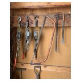 2 PRY BARS, 3 CABLE PULLERS, BOW SAW