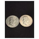 (2) 1963 Franklin Half Dollar Silver Coins (90% Si