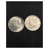 (2) 1964 Kennedy Half Dollar Silver Coins (90% Sil