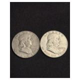 (2) 1963 Franklin Half Dollar Silver Coins (90% Si