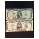 Series 1963 Red Seal $5 Bill Note And Series 1950