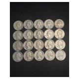 (20) Pre-1965 Washington Quarter Dollar Coins (90%