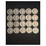 (20) Pre-1965 Washington Quarter Dollar Coins (90%