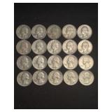 (20) Pre-1965 Washington Quarter Dollar Coins (90%
