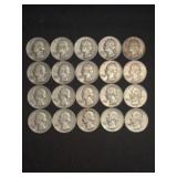 (20) Pre-1965 Washington Quarter Dollar Coins (90%