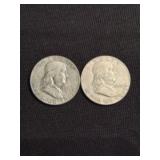 (2) 1961 Franklin Half Dollar Silver Coins (90% Si