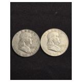 (2) 1961 Franklin Half Dollar Silver Coins (90% Si