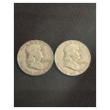 (2) 1952 Franklin Half Dollar Silver Coins (90% Si