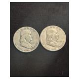 (2) 1951 Franklin Half Dollar Silver Coins (90% Si