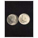 (2) 1964 Kennedy Half Dollar Silver Coins (90% Sil