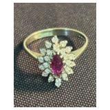 14KT White Gold Ruby Cluster Ring (Size 6.25) (App