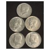 (5) 1968-1969 Kennedy Half Dollar Silver Coins (40