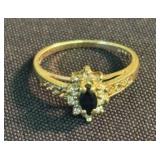 14K Gold Black Sapphire Cluster Ring (Size 7.5) (A