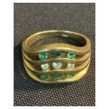 Emerald - Precious Stone Triple Row 14K Gold Ring