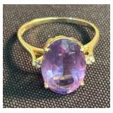 14K Yellow Gold Elegant Amethyst Ring (Size 8.5) 1