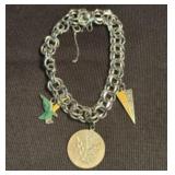 Sterling Link Charm Bracelet With Herbert Hoover J