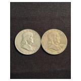 1958 - 1959 Franklin Half Dollar Silver Coins (90%