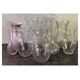 Large Lot Of Mostly Clear Glass Vases 10"