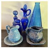 Collection Of Vintage Blue Glassware 10"