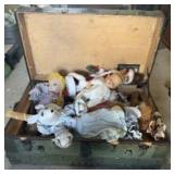 Antique Trunk With Collection Of Dolls 19"X32"