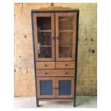 Vintage Painted Wooden Two Tone Glass Door Hutch 1