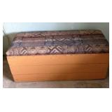 Painted Wooden Blanket Chest With Upholstered Benc