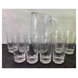 Mid-Century Etched Glass Pitcher - Matching Glasse