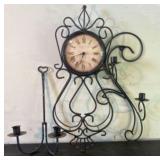 Metal Sterling-Noble Wall Clock With Candleholders