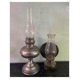Pair Of Early Oil - Kerosene Lamps 6"X20"