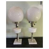 Pair Of White Hobnail Style Milk Glass Lamps 7"X20