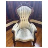 Victorian Style Parlor Chair Featuring a Floral Ca