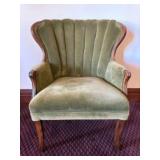 Vintage Channel Back Armchair with Green Velvet Up