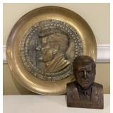 Commemorative Brass Plate and Bust of 35th Preside