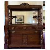 Antique Victorian Renaissance Revival Mirrored Oak