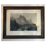 Framed Mountain Settlement Print titled "WELL & WE