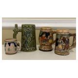 Four Vintage Glazed Ceramic Beer Steins - approx 3