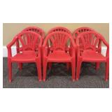 Set of Six (6) Red Plastic Chairs - 14"x15"x20"