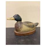 Vintage Mallard Duck Decoy on Wooden Base - 6"x7"