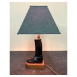 Equestrian Riding Boot Table Lamp w/ Green Shade -