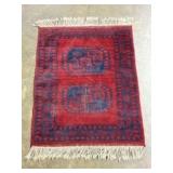 Hand-knotted Afghan Turkmen Wool Rug featuring Cla
