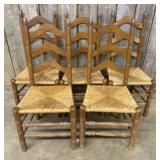 Set Of 5 Vintage Ladder-Back Dining Chairs With Wo
