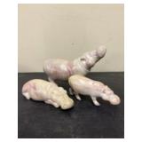 Trio (3) Hand Carved Soapstone Hippopotamus