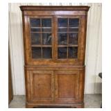 Georgian-Style Burr Walnut Corner Display Cabinet