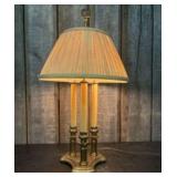 Vintage Brass Bouillotte Table Lamp With Pleated S
