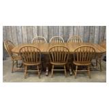 Solid Oak 8-Seat Dining Table With Chairs (2 Leave