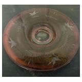 Cranberry Cut To Clear Glass Bowl With Duck - Catt