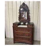 Antique Victorian Walnut Dresser With Marble Top A